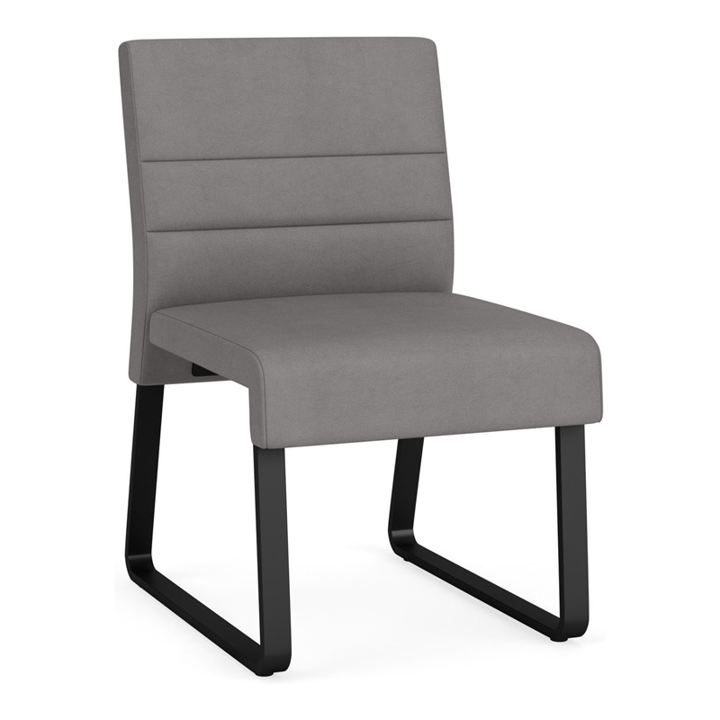 Waterfall Reception Sled Base Armless Guest Chair / Black Steel / Light Gray