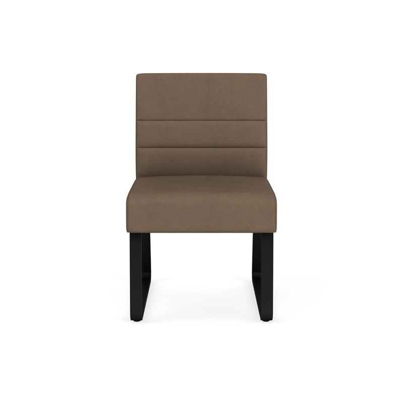 Waterfall Reception Waiting Sled Base Armless Guest Chair / Black Steel / Brown