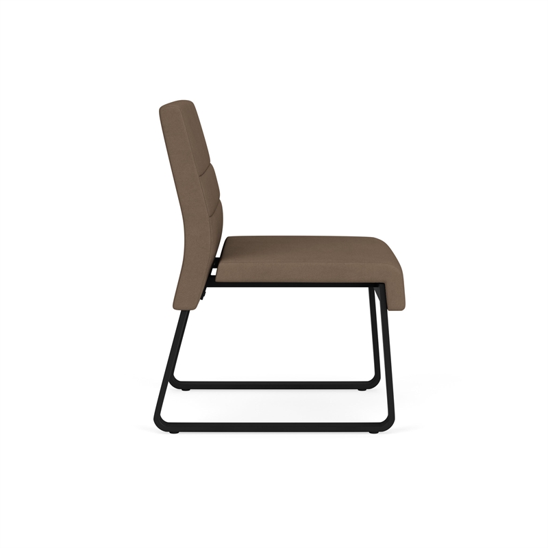 Waterfall Reception Waiting Sled Base Armless Guest Chair / Black Steel / Brown