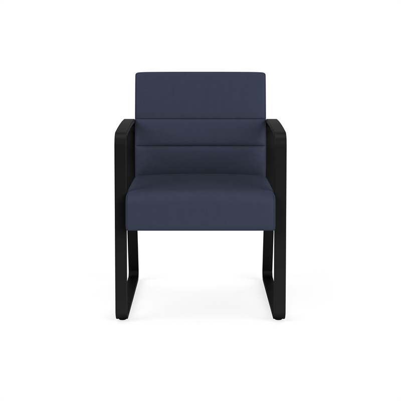 Waterfall Reception Waiting Sled Base Guest Chair / Black Steel / Blue