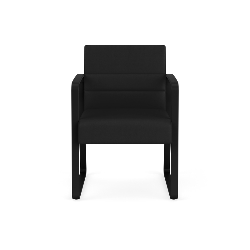 Waterfall Reception Waiting Sled Base Guest Chair / Black Steel / Black