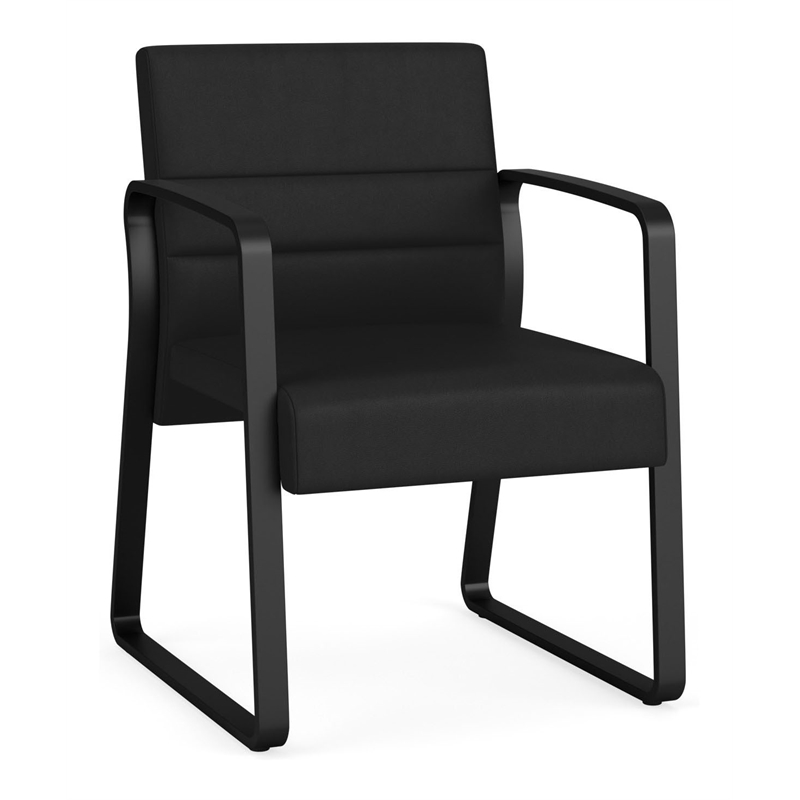 Waterfall Reception Waiting Sled Base Guest Chair / Black Steel / Black