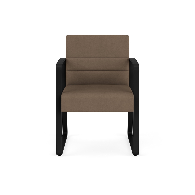 Waterfall Reception Waiting Sled Base Guest Chair / Black Steel / Brown