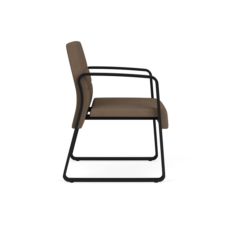 Waterfall Reception Waiting Sled Base Guest Chair / Black Steel / Brown