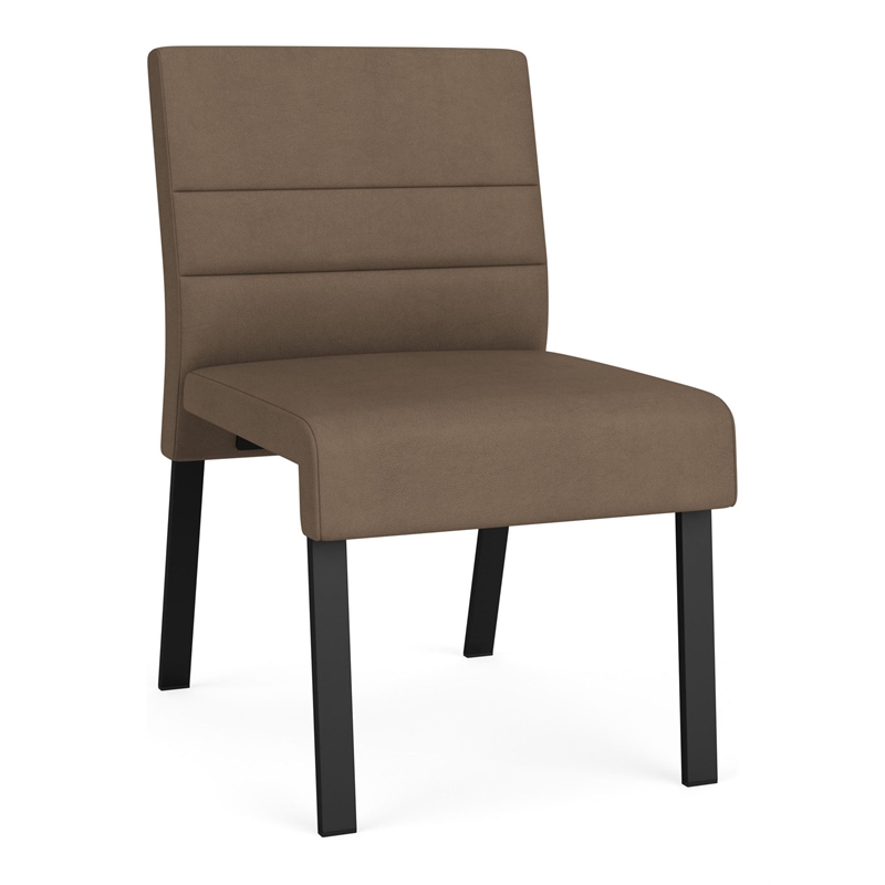 Waterfall Reception Waiting Room Armless Guest Chair / Black Steel / Brown