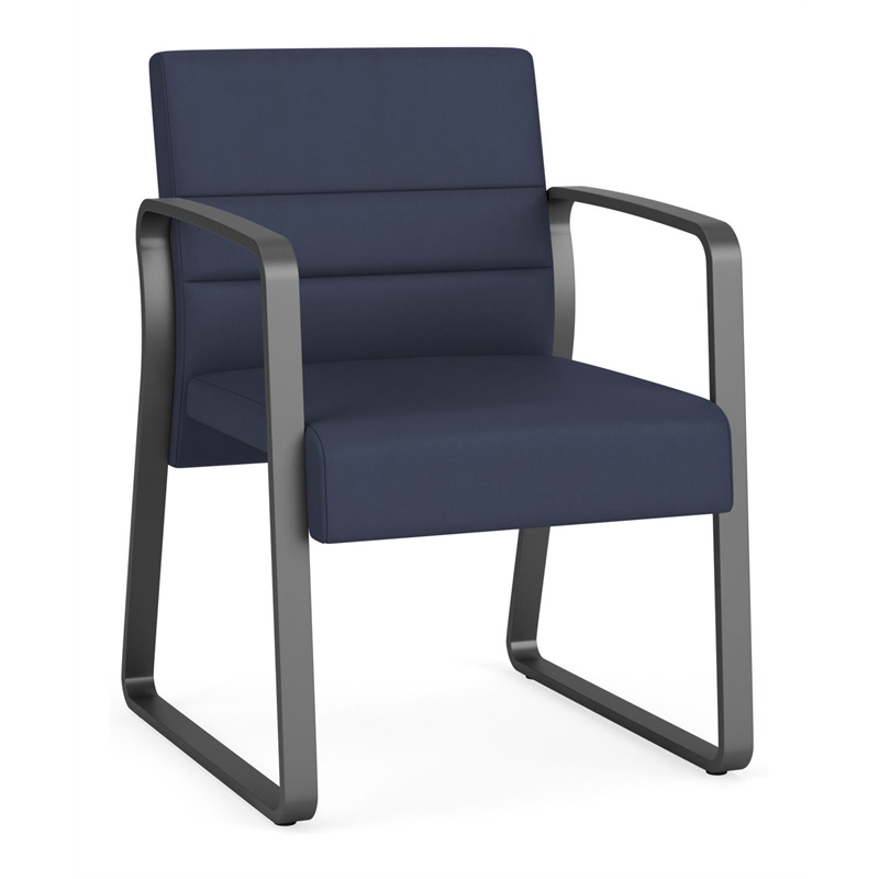 Waterfall Reception Waiting Sled Base Guest Chair / Charcoal Steel / Blue