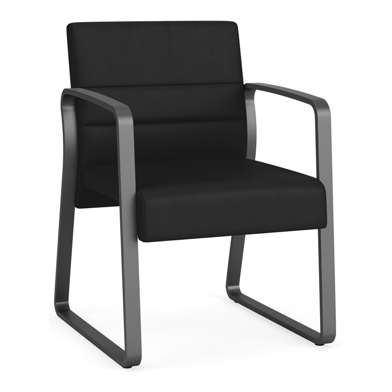 Waterfall Reception Waiting Sled Base Guest Chair / Charcoal Steel / Black