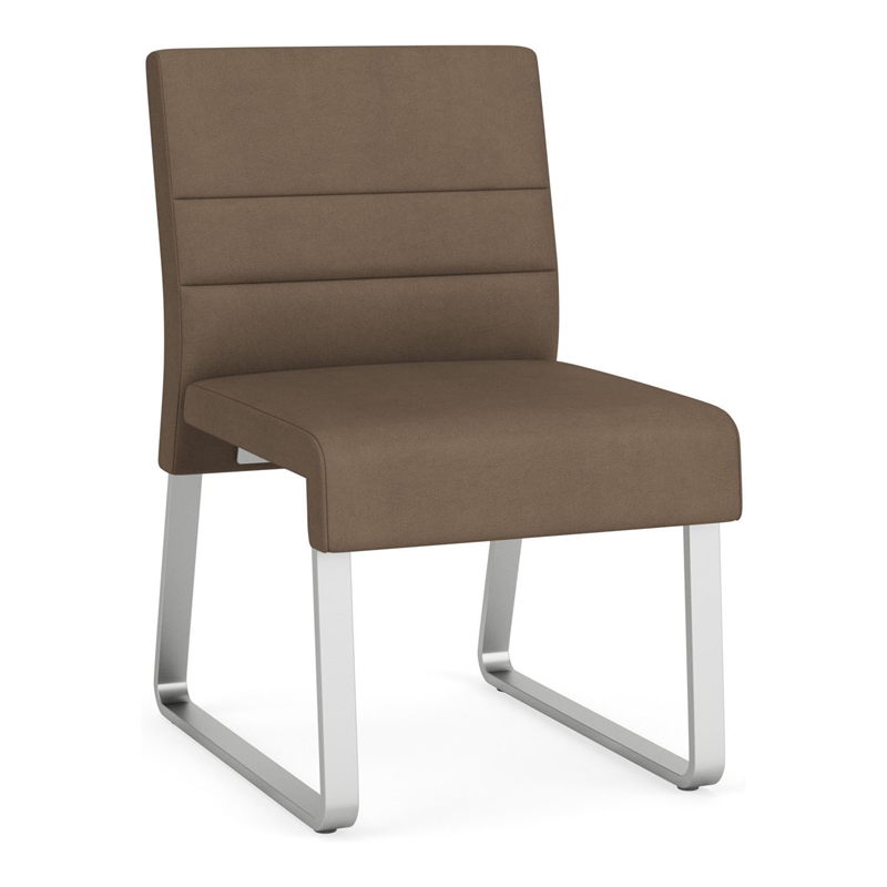 Waterfall Reception Waiting Armless Guest Chair / Silver Steel / Brown
