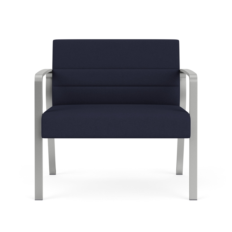 Waterfall Reception Waiting Room Bariatic Chair / Silver Steel / Navy Blue