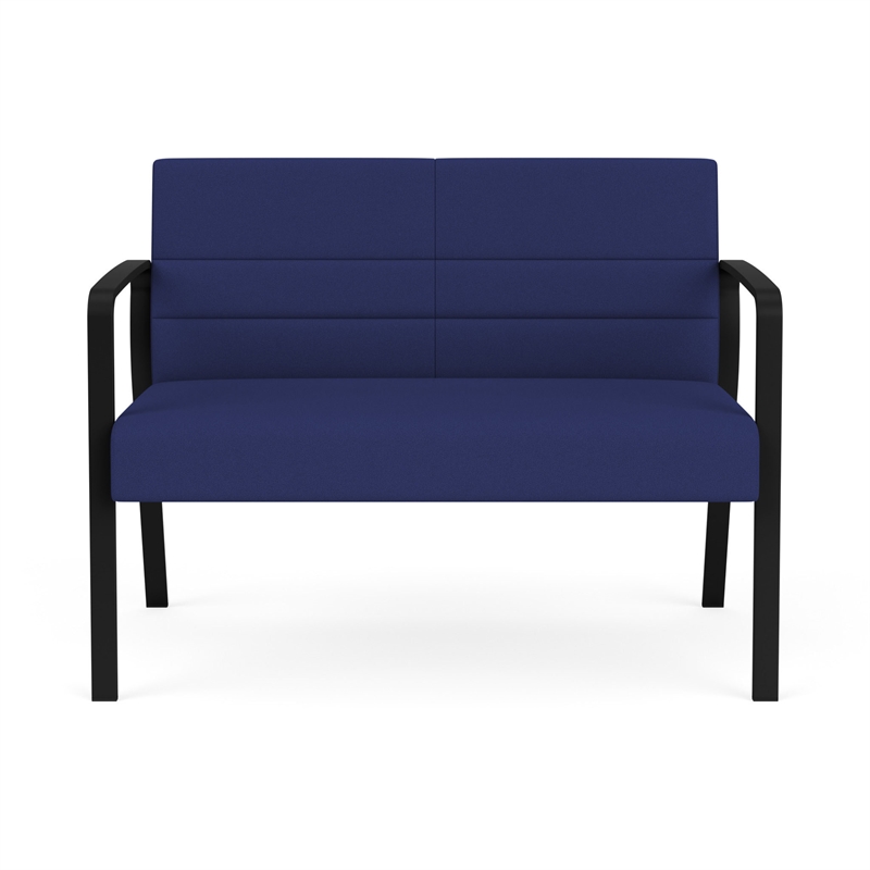 Waterfall Reception Waiting Room Healthcare Loveseat / Black Steel / Blue