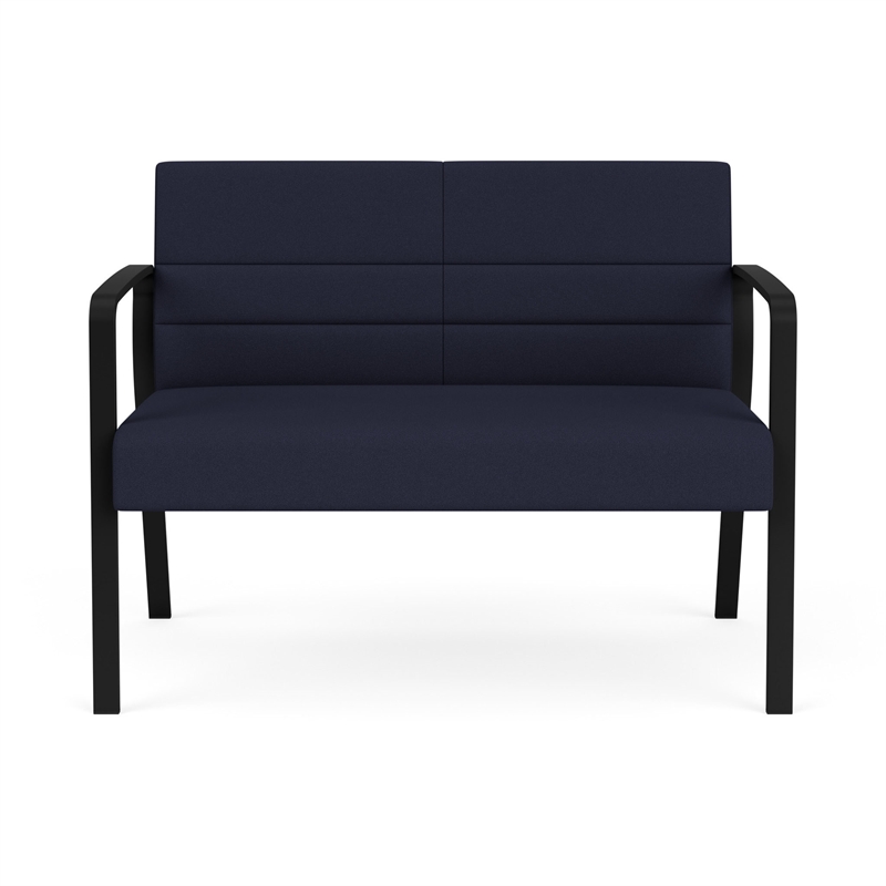 Waterfall Reception Waiting Room Healthcare Loveseat / Black Steel / Navy Blue