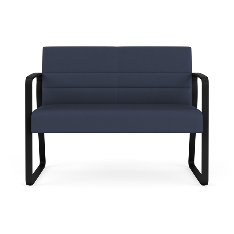 Waterfall Reception Waiting Room Sled Base Loveseat / Black Steel / Blue