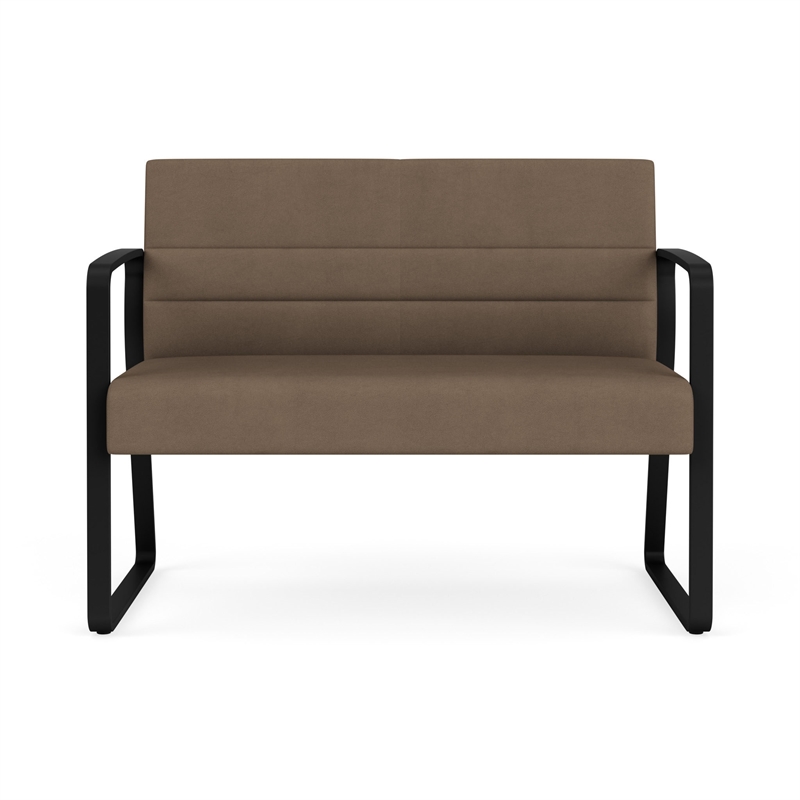 Waterfall Reception Waiting Room Sled Base Loveseat / Black Steel / Brown