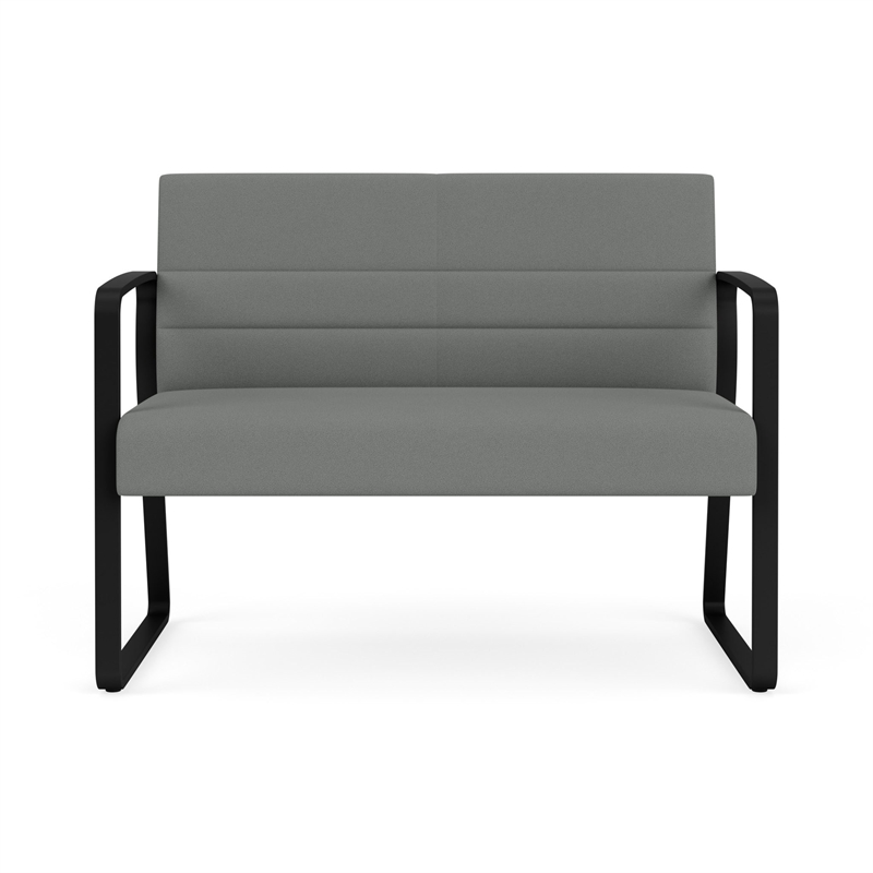 Waterfall Reception Waiting Room Sled Base Loveseat / Black Steel / Light Gray