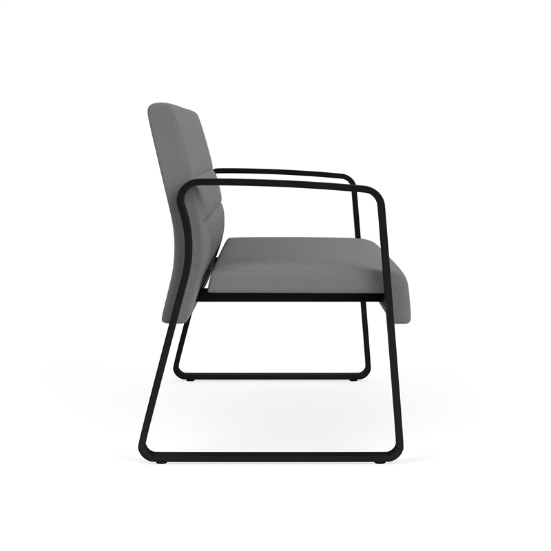 Waterfall Reception Waiting Room Sled Base Loveseat / Black Steel / Light Gray