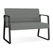 Waterfall Reception Waiting Room Sled Base Loveseat / Black Steel / Light Gray