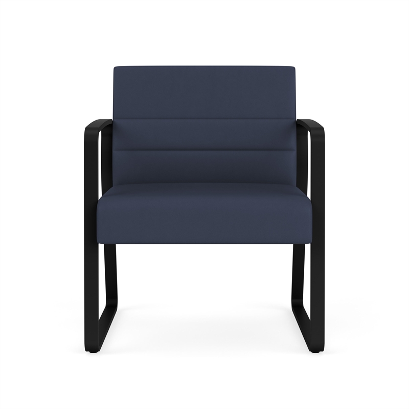 Waterfall Reception Waiting Sled Base Oversize Guest Chair / Black Steel / Blue