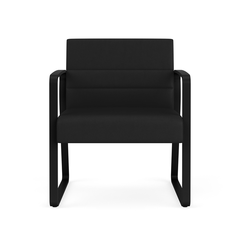 Waterfall Reception Waiting Sled Base Oversize Guest Chair / Black Steel / Black