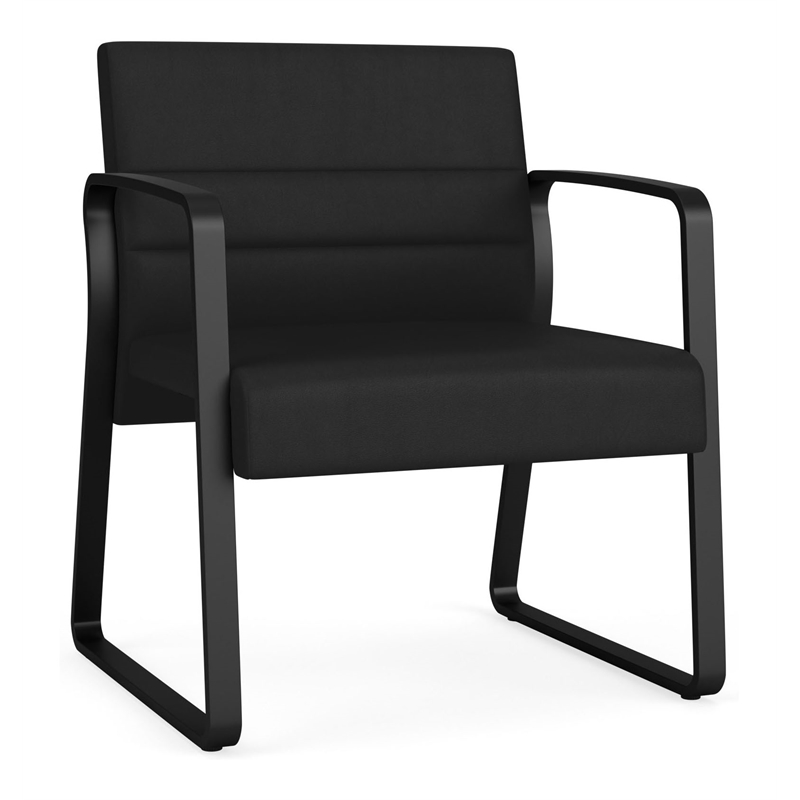 Waterfall Reception Waiting Sled Base Oversize Guest Chair / Black Steel / Black