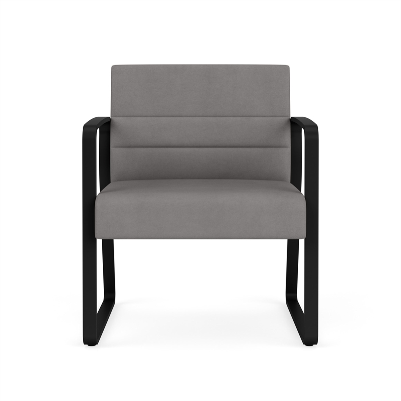 Waterfall Reception Sled Base Oversize Guest Chair / Black Steel / Light Gray