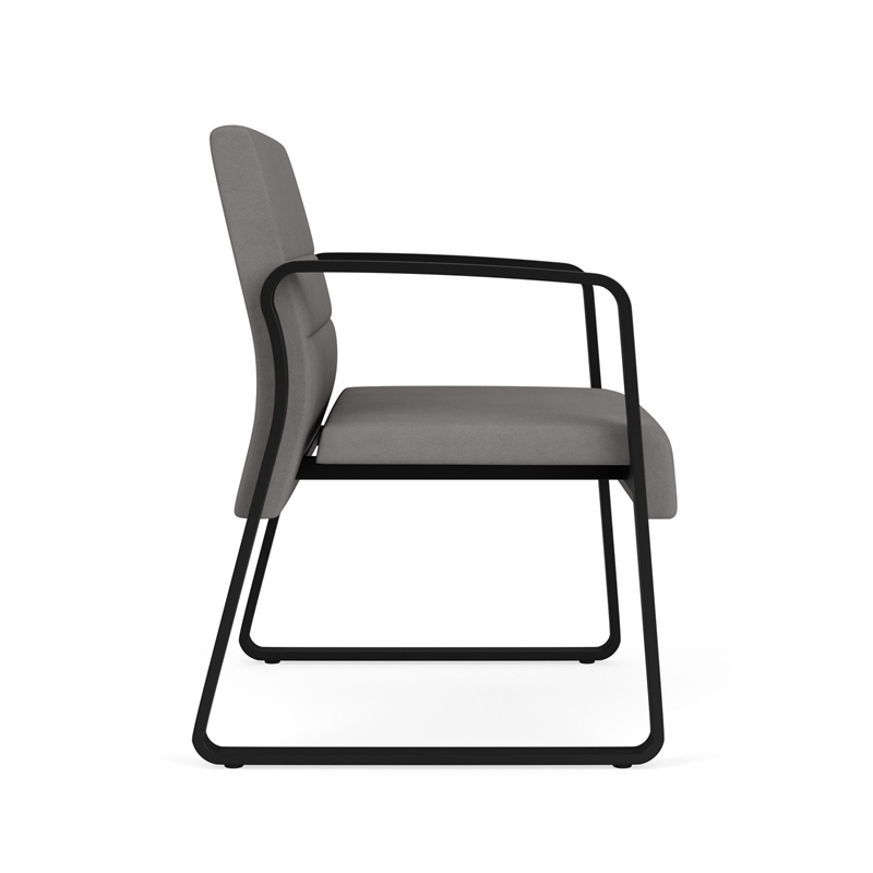 Waterfall Reception Sled Base Oversize Guest Chair / Black Steel / Light Gray