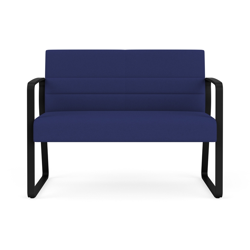 Waterfall Reception Waiting Room Sled Base Loveseat / Black Steel / Blue