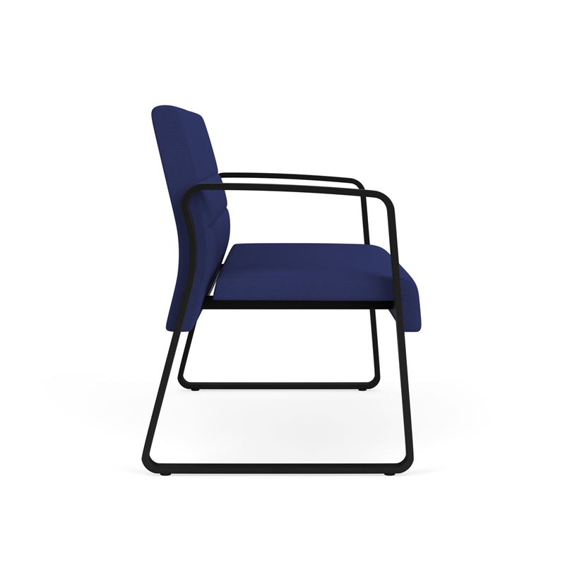 Waterfall Reception Waiting Room Sled Base Loveseat / Black Steel / Blue