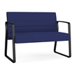 Waterfall Reception Waiting Room Sled Base Loveseat / Black Steel / Blue