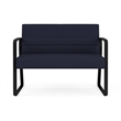 Waterfall Reception Waiting Room Sled Base Loveseat / Black Steel / Navy Blue