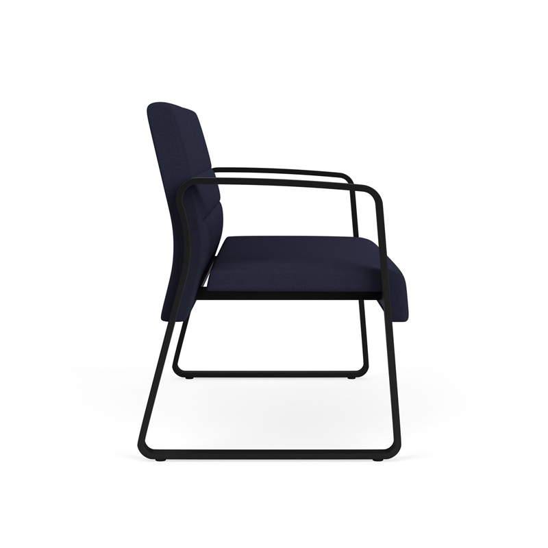 Waterfall Reception Waiting Room Sled Base Loveseat / Black Steel / Navy Blue