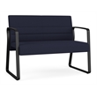 Waterfall Reception Waiting Room Sled Base Loveseat / Black Steel / Navy Blue
