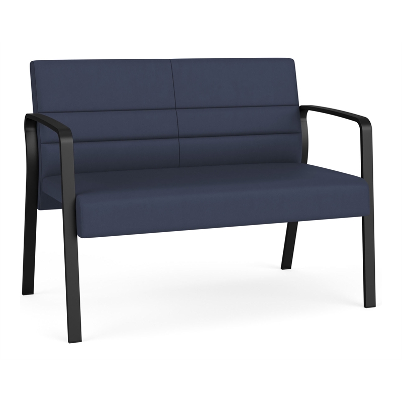 Waterfall Reception Waiting Room Healthcare Loveseat / Black Steel / Blue