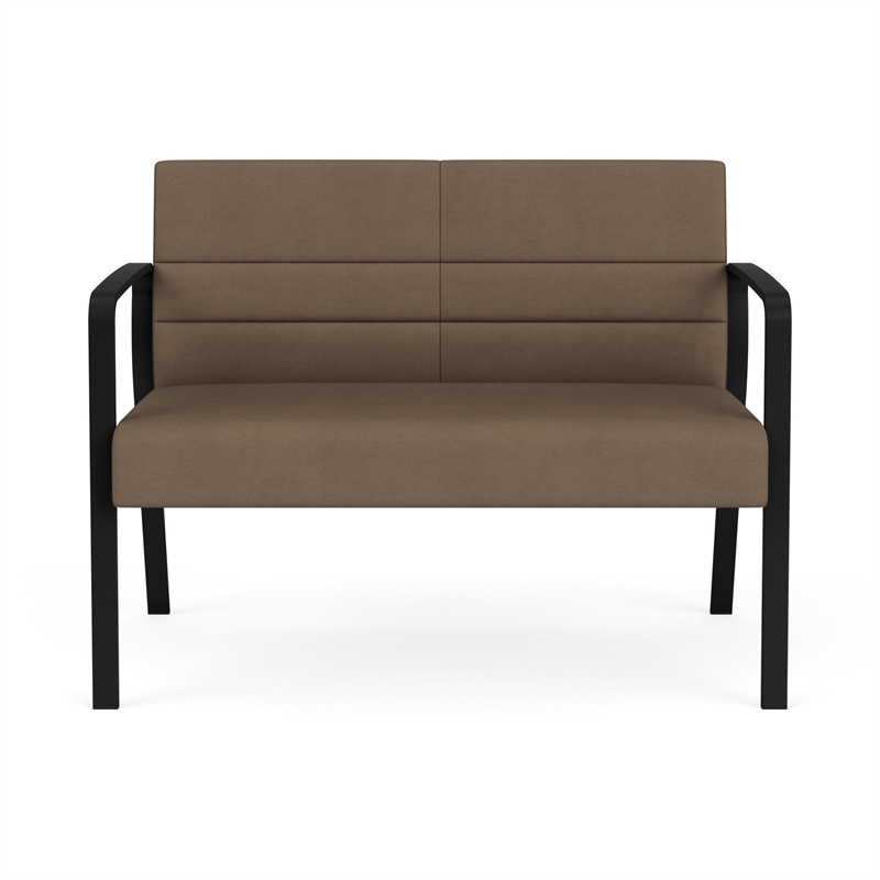 Waterfall Reception Waiting Room Healthcare Loveseat / Black Steel / Brown