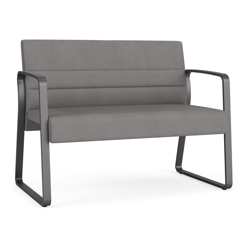 Waterfall Reception Waiting Sled Base Loveseat / Charcoal Steel / Light Gray