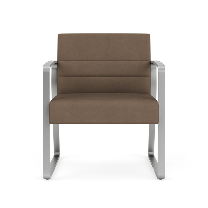 Waterfall Reception Waiting Oversize Guest Chair / Silver Steel / Brown