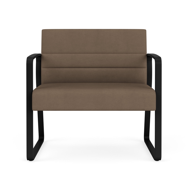 Waterfall Reception Waiting Sled Base Bariatic Chair / Black Steel / Brown