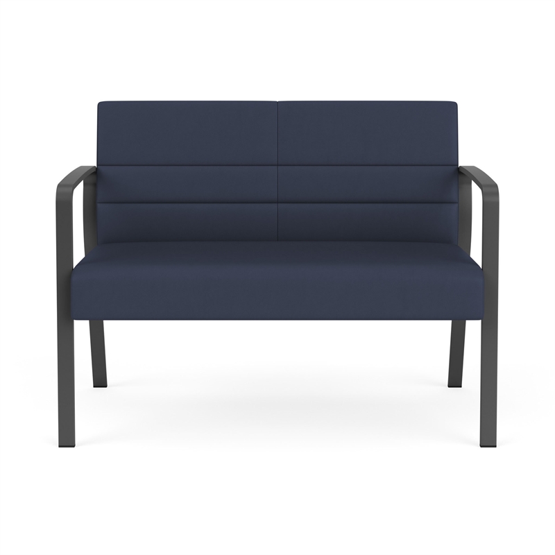 Waterfall Reception Waiting Room Healthcare Loveseat / Charcoal Steel / Blue