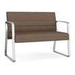 Waterfall Reception Waiting Room Sled Base Loveseat / Silver Steel / Brown