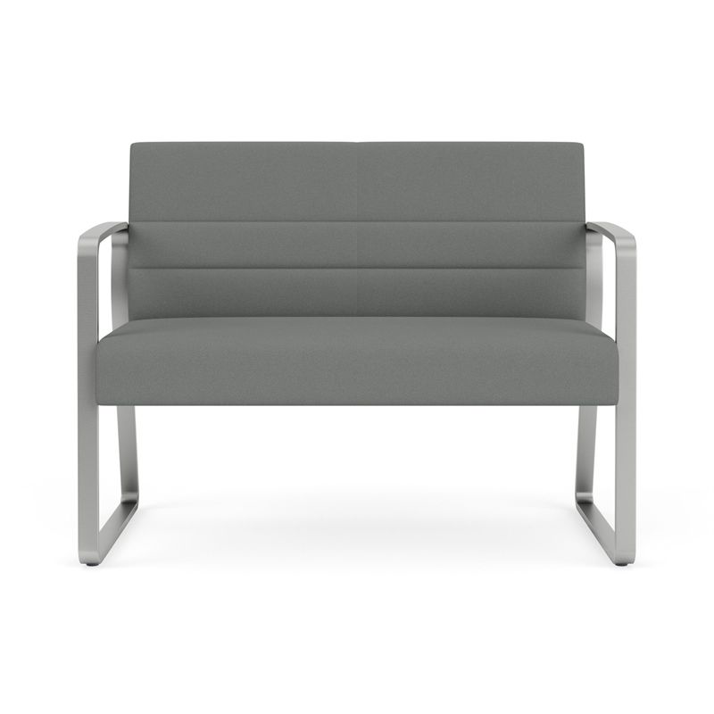 Waterfall Reception Waiting Room Sled Base Loveseat / Silver Steel / Light Gray