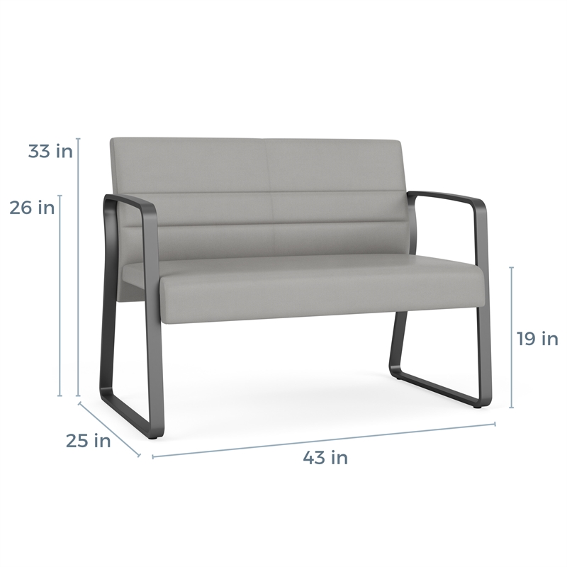 Waterfall Reception Waiting Room Sled Base Loveseat / Silver Steel / Light Gray