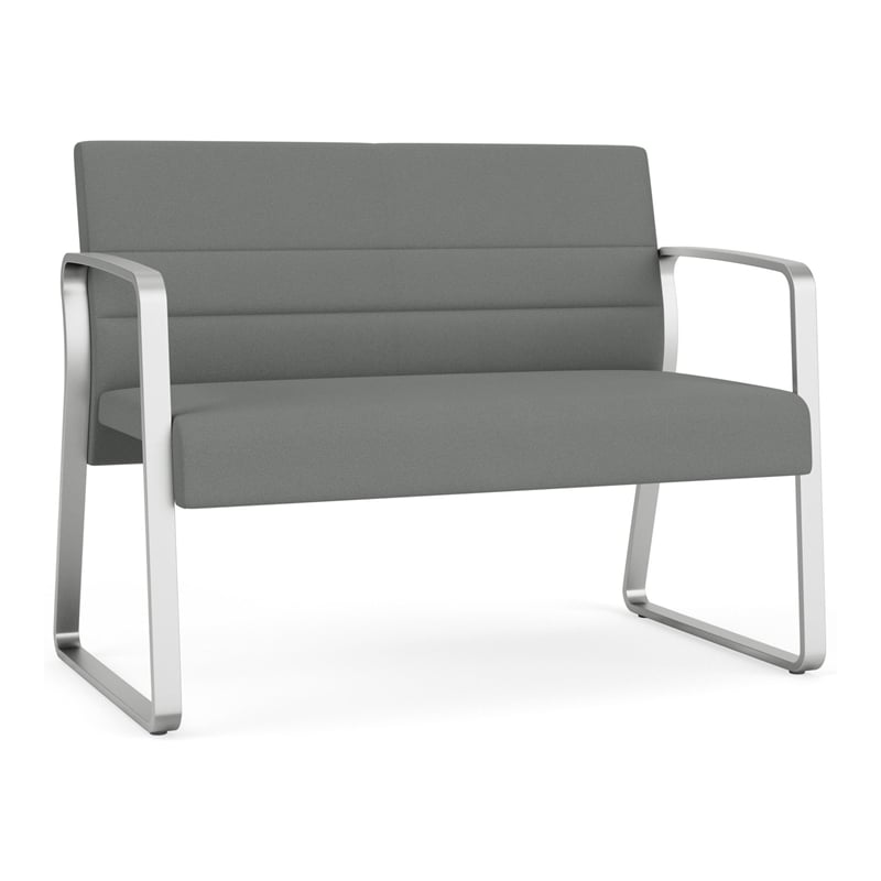 Waterfall Reception Waiting Room Sled Base Loveseat / Silver Steel / Light Gray