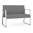 Waterfall Reception Waiting Room Sled Base Loveseat / Silver Steel / Light Gray