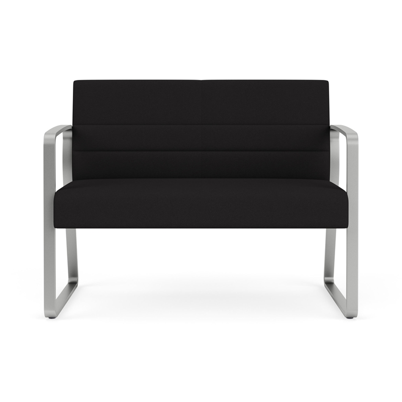 Waterfall Reception Waiting Room Sled Base Loveseat / Silver Steel / Black