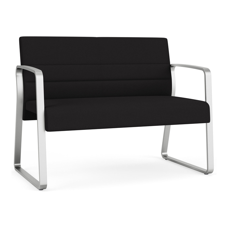 Waterfall Reception Waiting Room Sled Base Loveseat / Silver Steel / Black