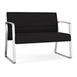 Waterfall Reception Waiting Room Sled Base Loveseat / Silver Steel / Black