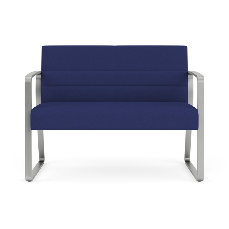 Waterfall Reception Waiting Room Sled Base Loveseat / Silver Steel / Blue