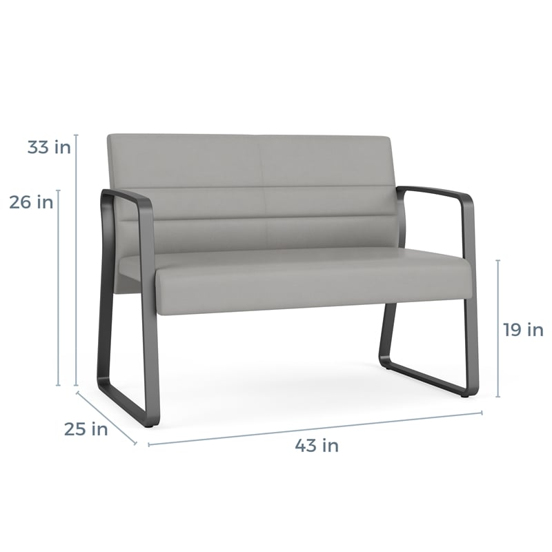 Waterfall Reception Waiting Room Sled Base Loveseat / Silver Steel / Blue