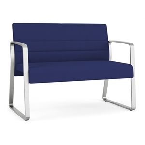 Waterfall Reception Waiting Room Sled Base Loveseat / Silver Steel / Blue