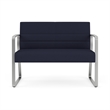Waterfall Reception Waiting Room Sled Base Loveseat / Silver Steel / Navy Blue