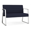 Waterfall Reception Waiting Room Sled Base Loveseat / Silver Steel / Navy Blue